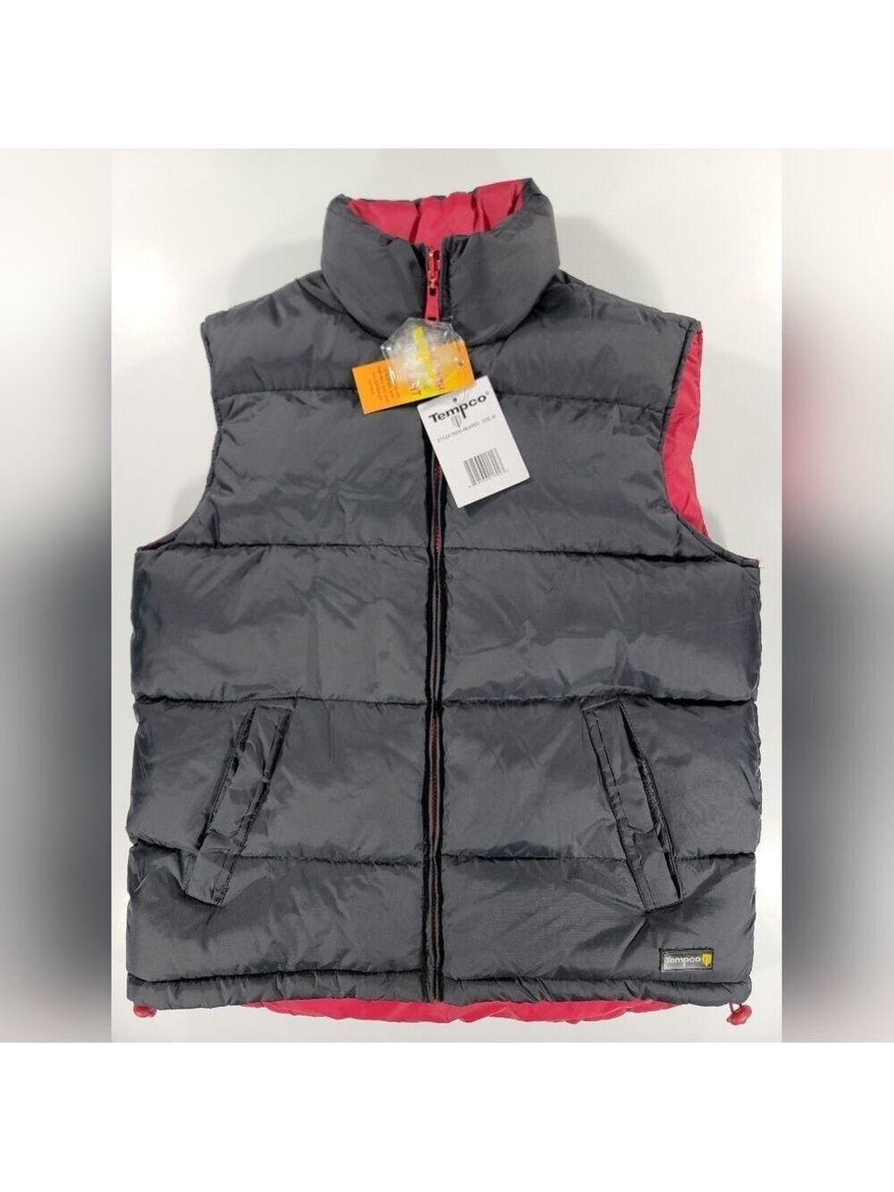 NEW Tempco Full Zip Down Puffer Vest Mens Medium Black Red Reversible Thick NWT